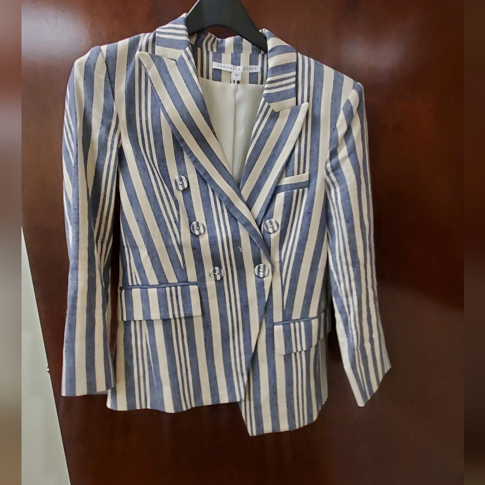 Veronica Beard Blue and White Striped Blazer